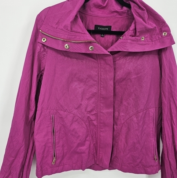 Talbots Magenta Pink Hooded Rain Jacket Windbreaker Size 12 Women’s - Picture 2 of 4